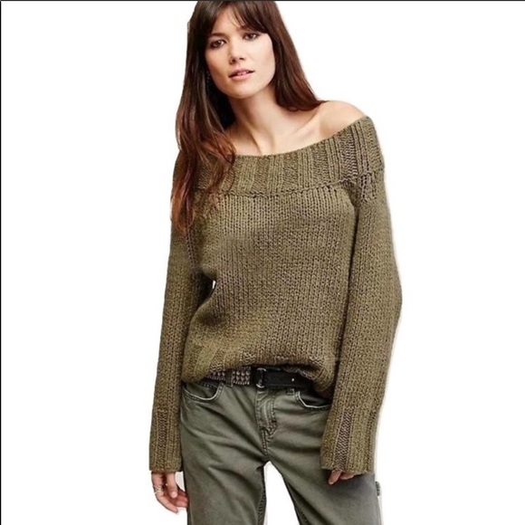 Free People Sweaters - Free People Beachy Off Shoulder Sweater Olive M